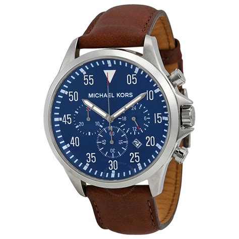 michael kors gage mk8362|Men's Michael Kors Gage Chronograph Brown Leather Blue Dial .